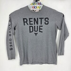 Under Armour Project Rock Shirt Mens Large Rents Due Print Gray Long Sleeve